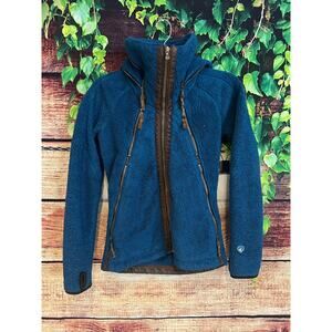 Kuhl Fleece Leather Flight Jacket Full Zip Hoodie Sherpa Teddy Coat Women's XS